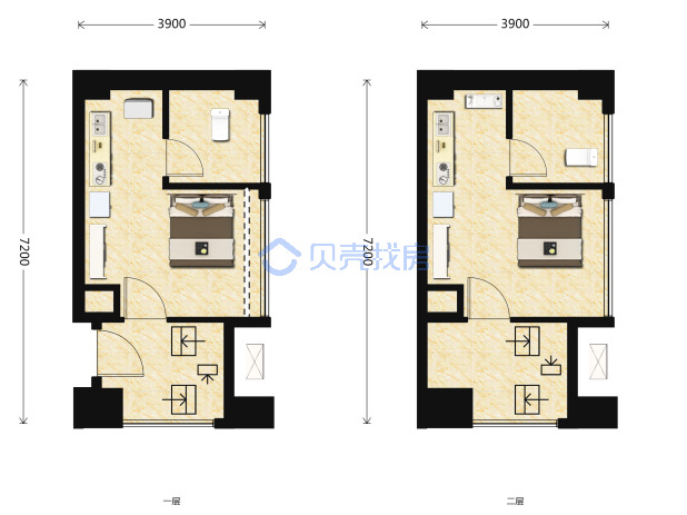 居室：2室0厅2卫 建面：42m²