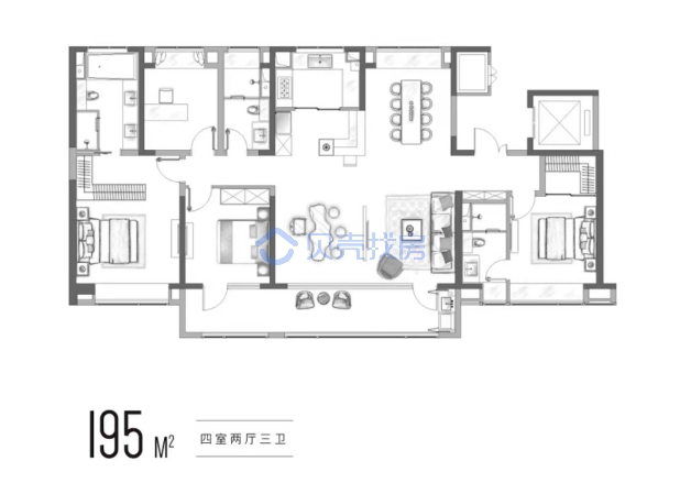 居室：4室2厅3卫 建面：195m²