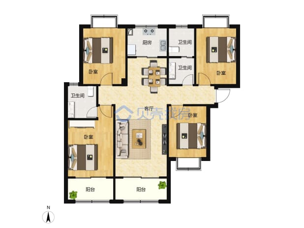 居室：4室2厅2卫 建面：150m²