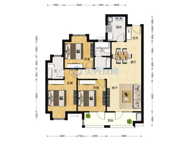 居室：3室2厅2卫 建面：119m²