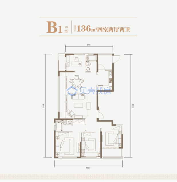 居室：4室2厅2卫 建面：136m²