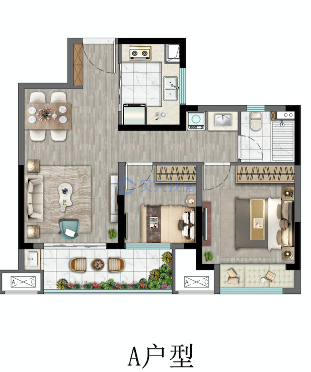 居室：2室2厅1卫 建面：78m²