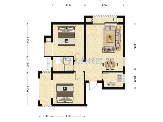 居室：2室2厅1卫 建面：69m²