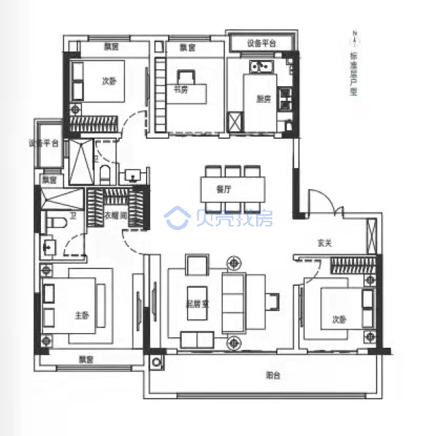 居室：4室2厅2卫 建面：140m²