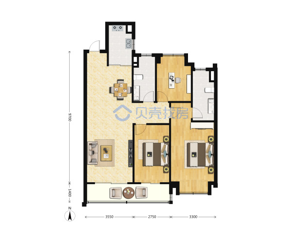 居室：3室2厅2卫 建面：98m²