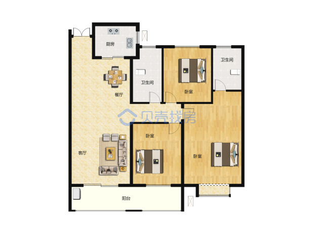 居室：3室2厅2卫 建面：119m²