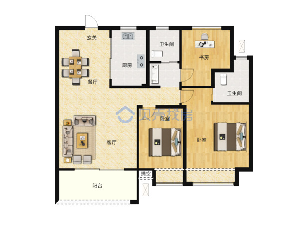 居室：3室2厅2卫 建面：97m²