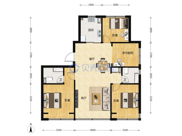 居室：4室2厅2卫 建面：120m²