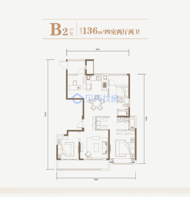 居室：4室2厅2卫 建面：136m²