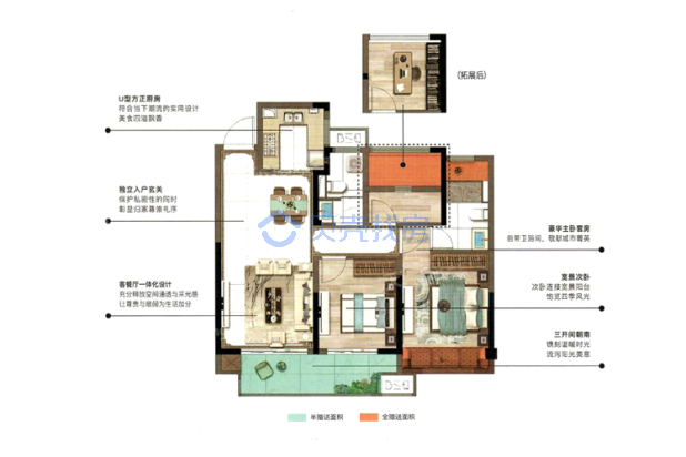 居室：3室2厅2卫 建面：98m²