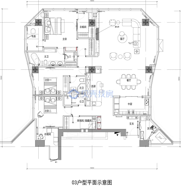 居室：3室2厅3卫 建面：270m²