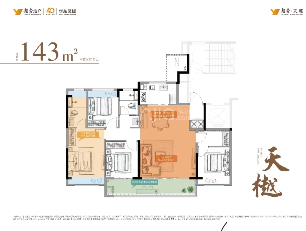 居室：4室2厅2卫 建面：143m²