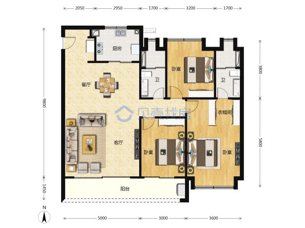 居室：3室2厅2卫 建面：132m²