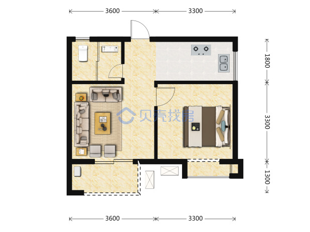 居室：1室1厅1卫 建面：47m²