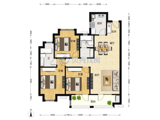 居室：3室2厅2卫 建面：118m²