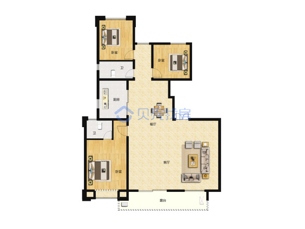 居室：3室2厅2卫 建面：136.86m²