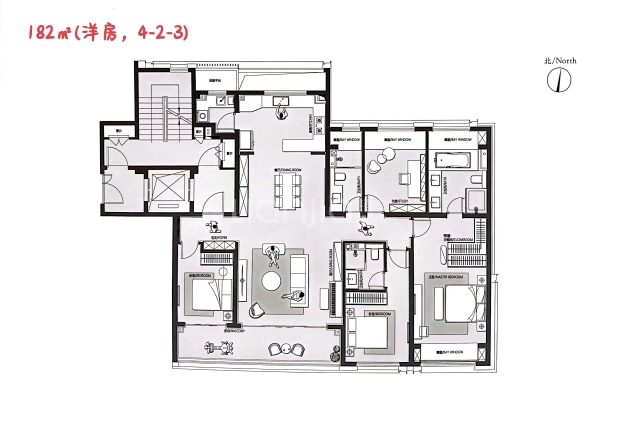 居室：4室2厅3卫 建面：182m²