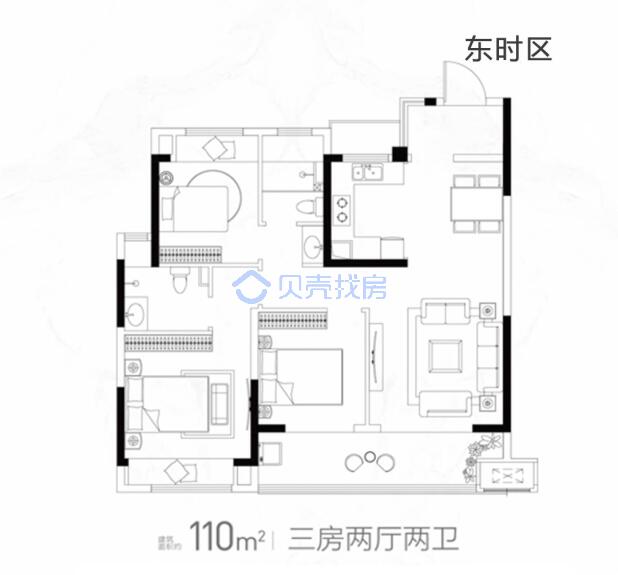 居室：3室2厅2卫 建面：110m²