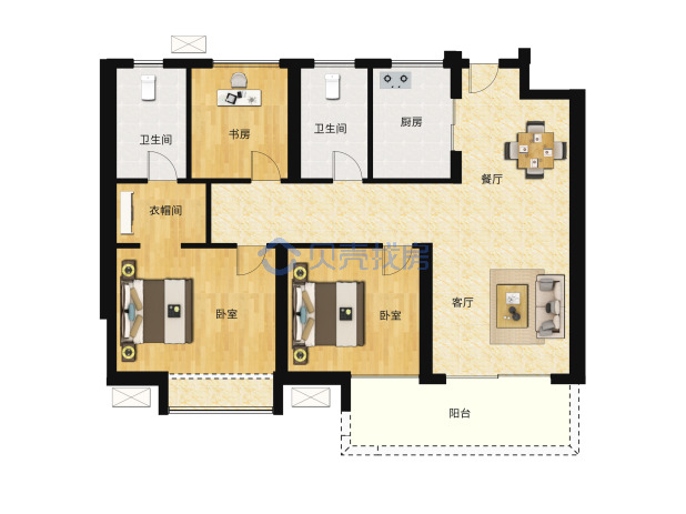 居室：3室2厅2卫 建面：122m²