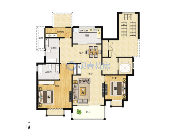 居室：2室2厅2卫 建面：95m²