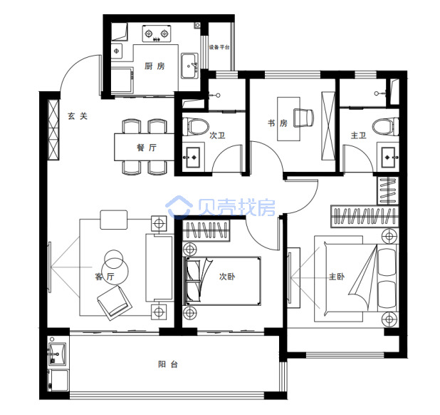 居室：3室2厅2卫 建面：97m²