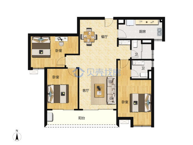 居室：3室2厅2卫 建面：114.22m²