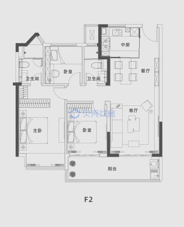 居室：3室2厅2卫 建面：110m²