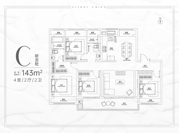 居室：4室2厅2卫 建面：143m²