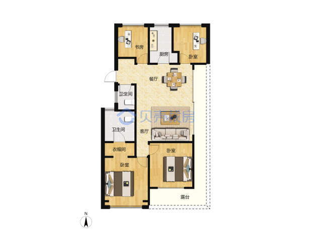 居室：4室2厅1卫 建面：129m²