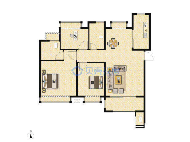 居室：3室2厅2卫 建面：93m²