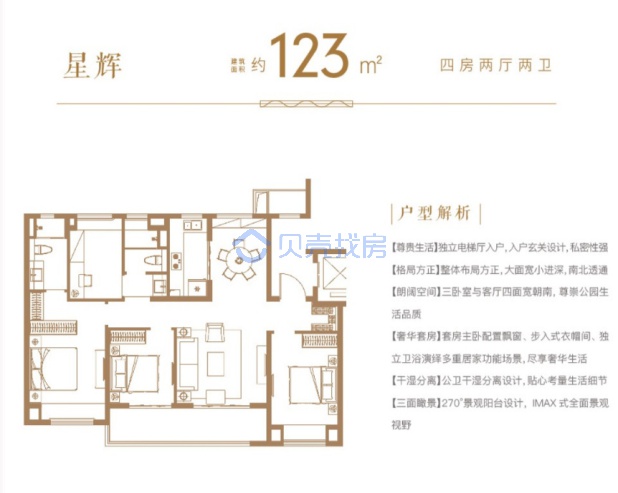 居室：4室2厅2卫 建面：123m²