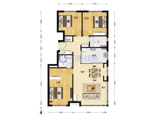 居室：3室2厅2卫 建面：119m²