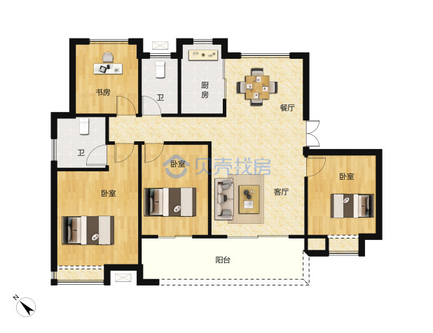 居室：4室2厅2卫 建面：137m²