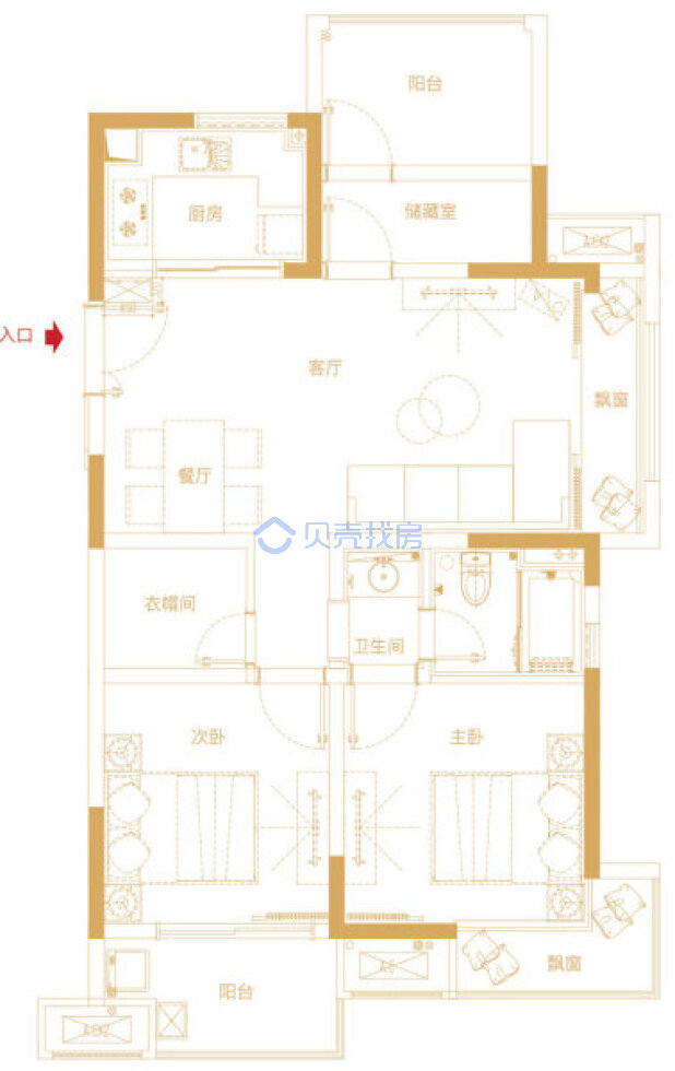 居室：2室2厅1卫 建面：94m²