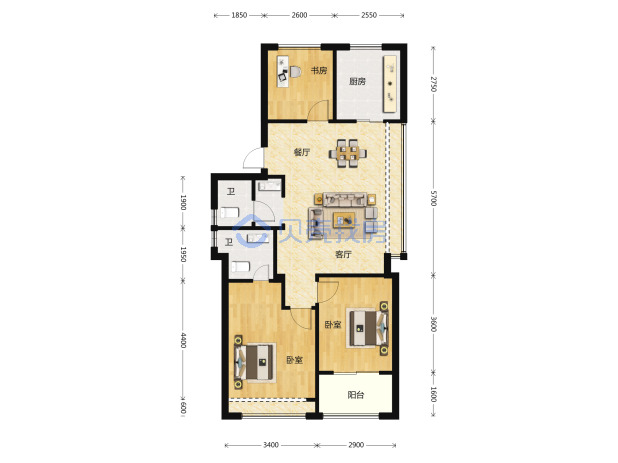 居室：3室2厅2卫 建面：99m²