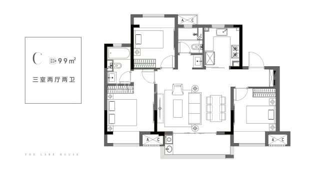 居室：3室2厅2卫 建面：99m²