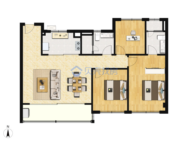 居室：3室2厅2卫 建面：108m²