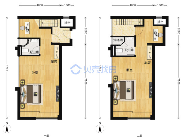 居室：2室0厅2卫 建面：60m²