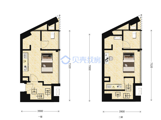 居室：2室0厅2卫 建面：25m²