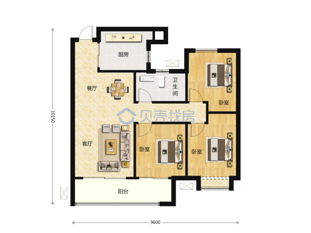 居室：3室2厅1卫 建面：97m²