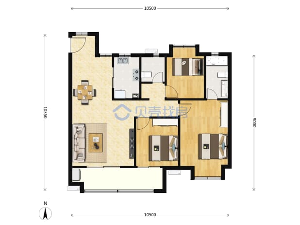 居室：3室2厅2卫 建面：106m²