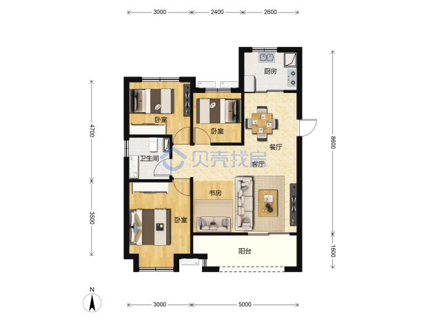 居室：3室2厅1卫 建面：88.11m²