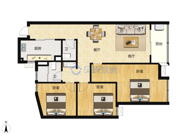 居室：3室2厅2卫 建面：122.39m²