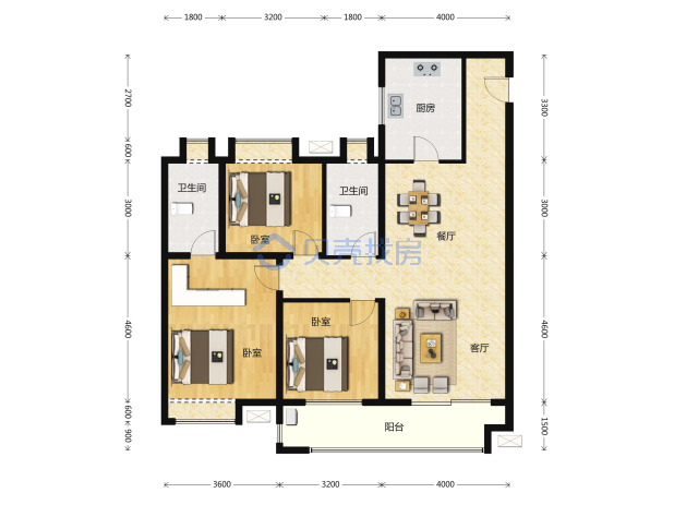 居室：3室2厅2卫 建面：129m²