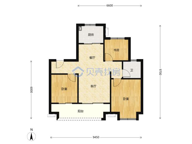 居室：3室2厅1卫 建面：83m²