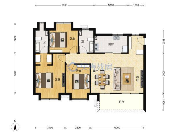 居室：3室2厅2卫 建面：115.41m²