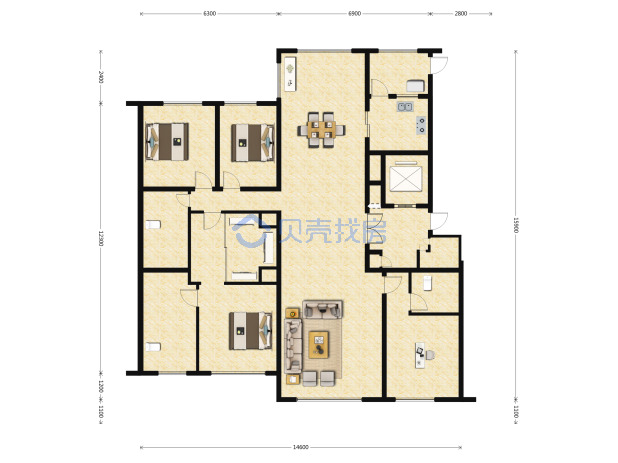 居室：4室2厅3卫 建面：210m²