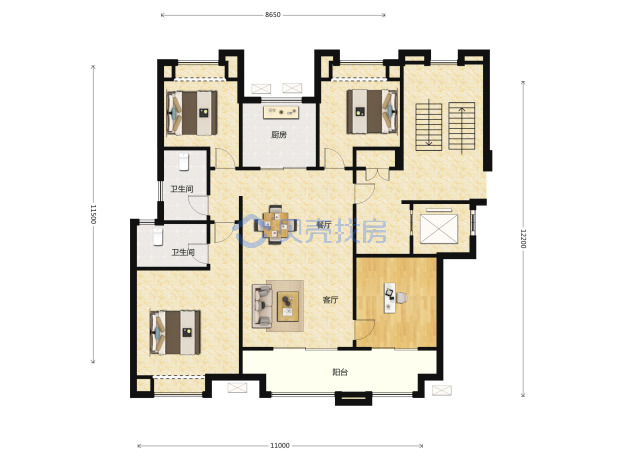 居室：4室2厅2卫 建面：123m²