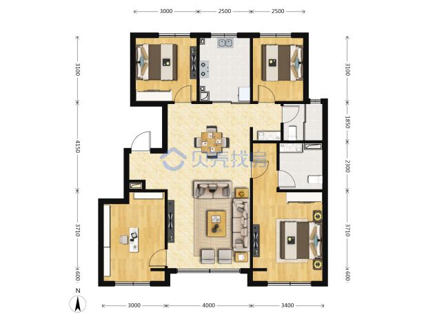 居室：4室2厅2卫 建面：120m²