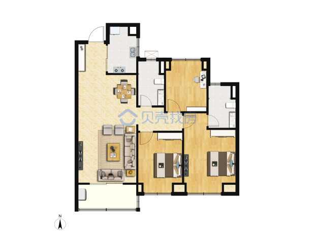 居室：3室2厅2卫 建面：105m²